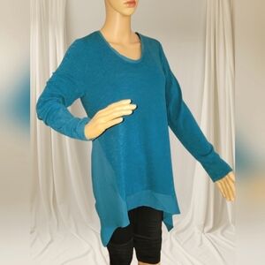 Simply Vera Wang Teal womens Med long sleeve knit top lagenlook asymetical T03
